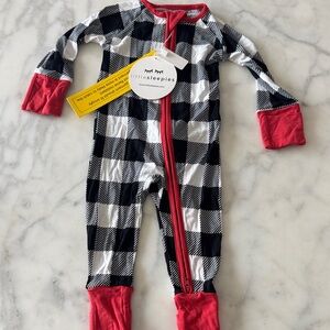 Little Sleepies Checkered One Piece with Red Accents